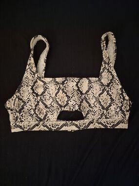 Time and Tru Black and White Snake Print Bikini Top